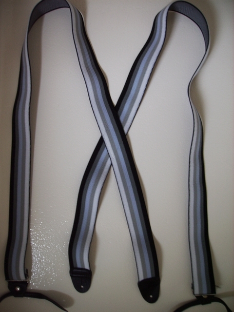 BUTTON-ON STRIPES: 1 1/2" wide. Asstd. Sizes. Black, Dark Grey, Light Powder Blue, Dark Grey, and Black . UB120NGROM-C1A